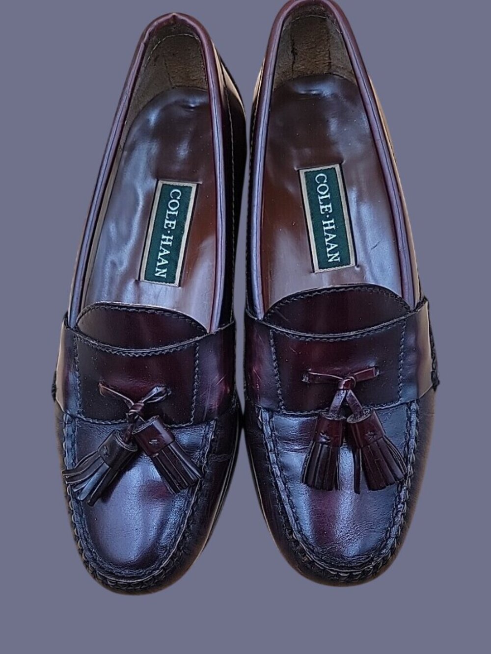 Cole-Haan Men’s Burgundy Tassel Polished Leather Loafers Dress Shoes Slip On SZ8 - Picture 2 of 12